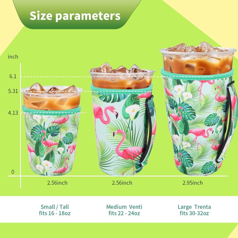 Snowso 3 Pack Iced Coffee sleeve Insulated Neoprene Cup Sleeves with handle For Cold Drinks Beverages, Reusable Cup Holder for 16oz-32oz Coffee Cups (Flamingo) - Image 2